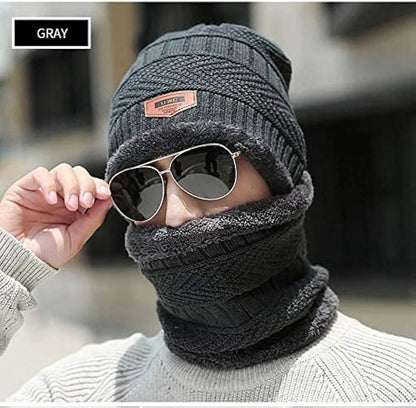 Winter Woolen Beanie Cap & Neck Warmer Combo